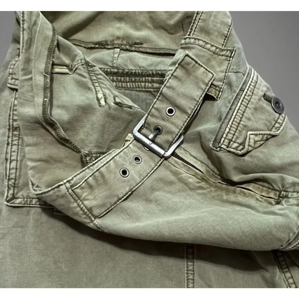 Free People Erika Utility Cargo Mini Skirt Buckle Canteen Green Boho Grunge Sz 2